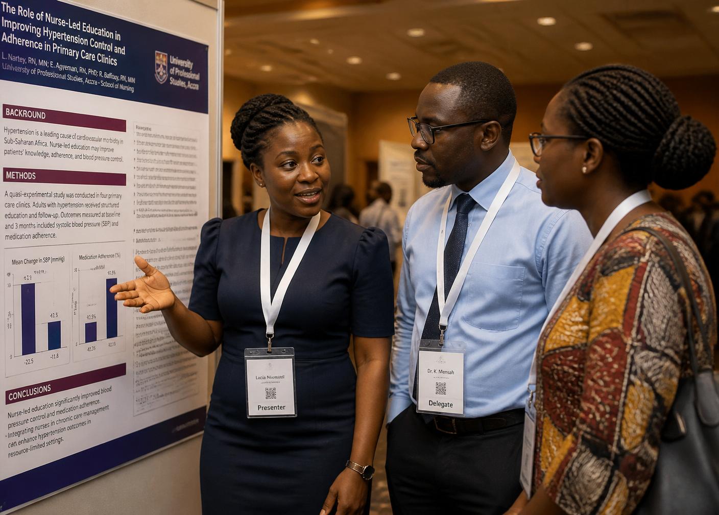 Nurse presenting a research poster